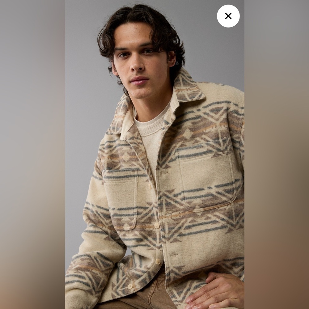 NWT American Eagle Men's Beige Printed Shirt Jacket Shacket Size S
